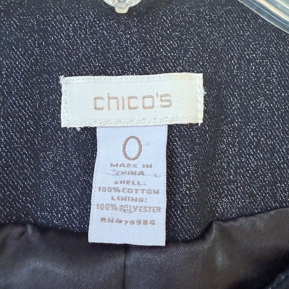 Chicos Military Band Denim Jacket Beaded Sequin Metallic Denim Black Blue 0 S - Picture 4 of 13